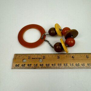 Vtg Antique 1930s Bakelite Plastic Baby Teething Ring Toy‎ Orange Yellow Brown